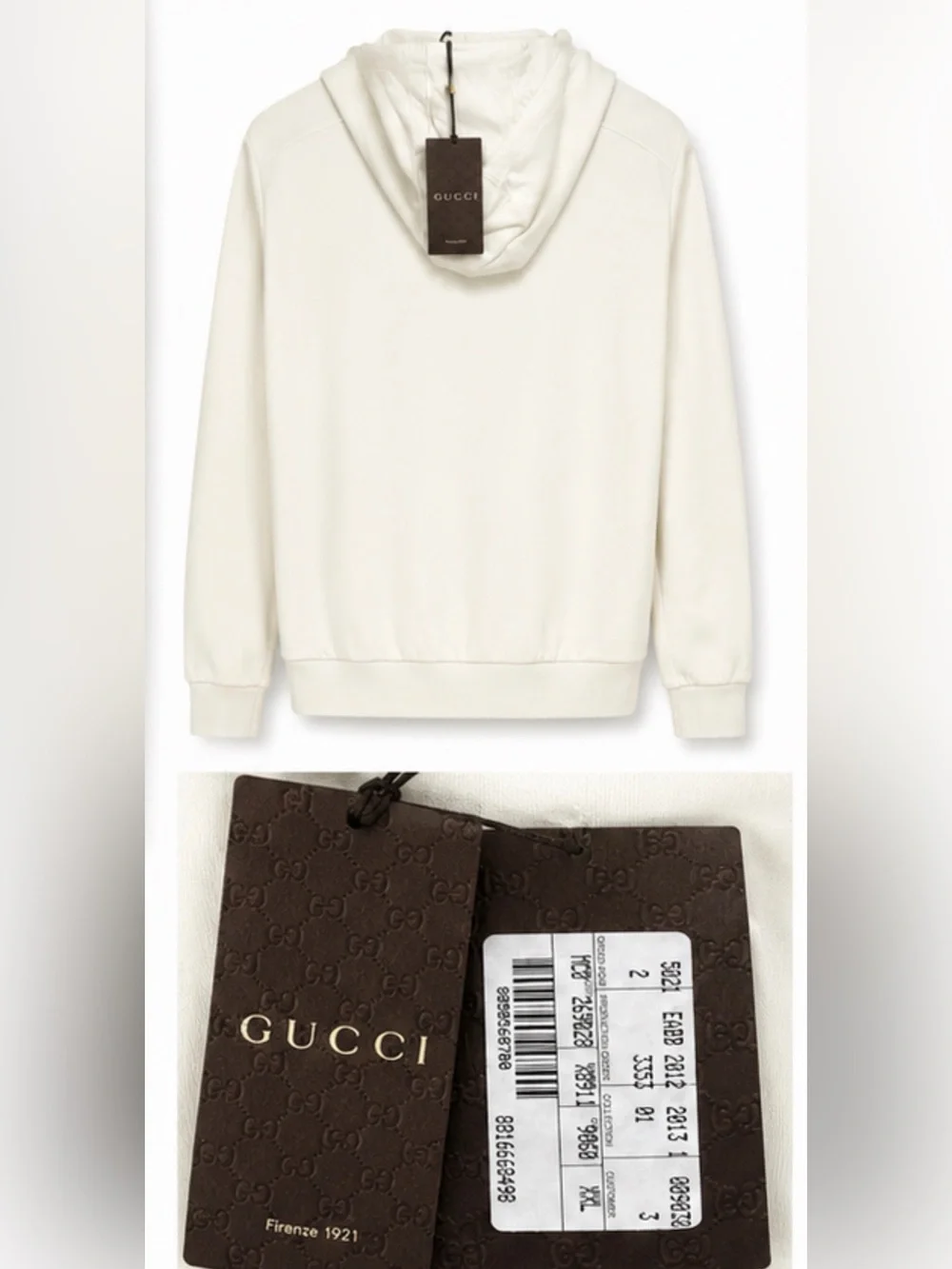 Gucci Men's Cream Full-Zip Hoodie Sweatshirt